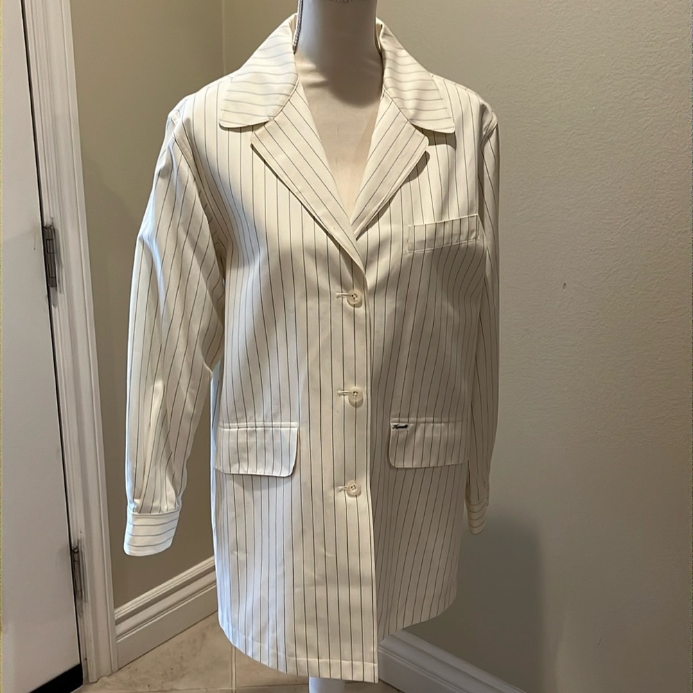 Faconnable winter white & navy pinstriped jacket NWT new/never worn Small